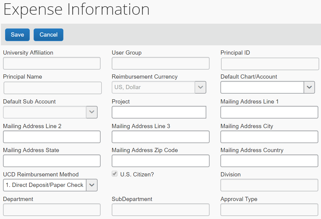 AggieTravel expense information screenshot