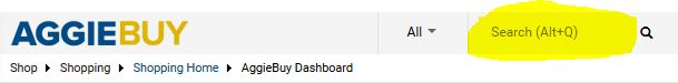 AggieBuy Search field at top of screen