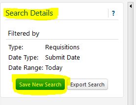 Search Details screen with options to save or export search