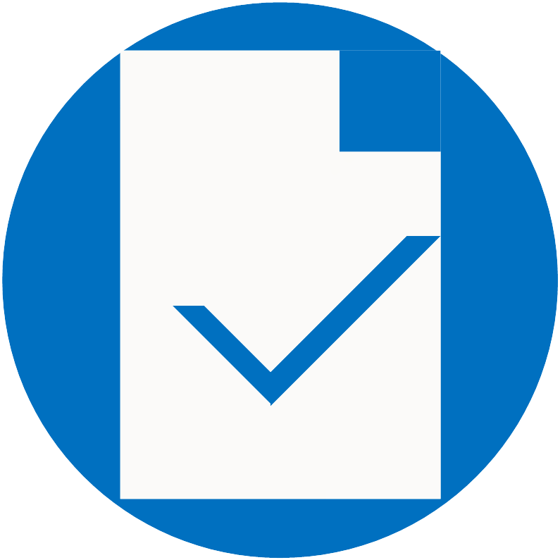 vector icon of blue checkmark on white document