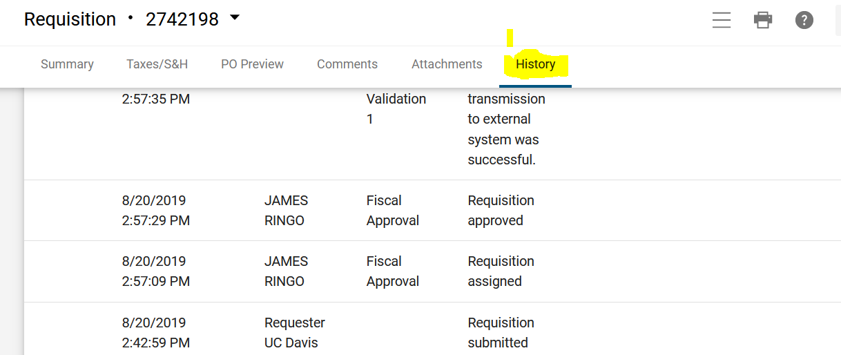 AggieBuy Requisition History