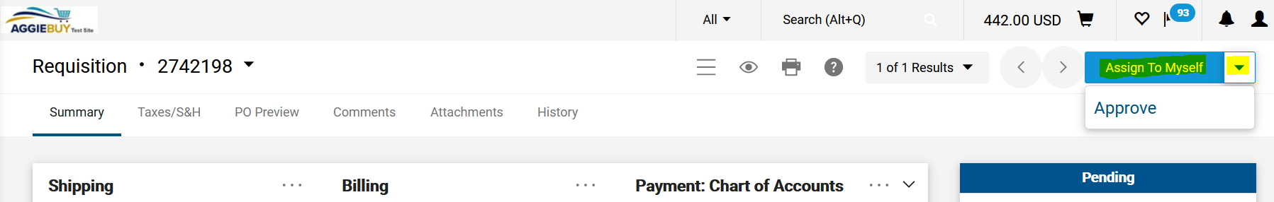 Unassigned Approvals in AggieBuy