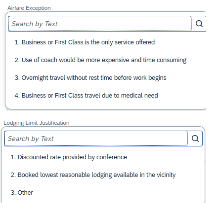 New Exception Fields for Airfare and Lodging