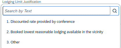 screenshot of AggieExpense lodging exception line